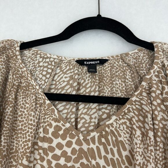 Express V-Neck Tulip Sleeve Blouse Elastic at Waistline Sz Small Snake print - Picture 5 of 9